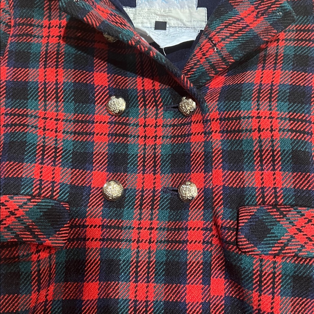 RARE Vintage 1960s Holt Renfrew Made In England Peacoat Plaid Wool Jacket - Picture 3 of 4